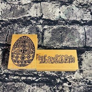 Embossing Arts Easter Egg Decorated Flowers Birds Rubber Stamp Vintage 1997